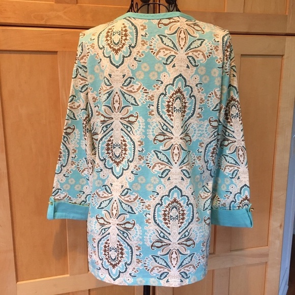Charter Club paisley print 3/4 sleeve detailed TOP size Medium - Picture 5 of 6